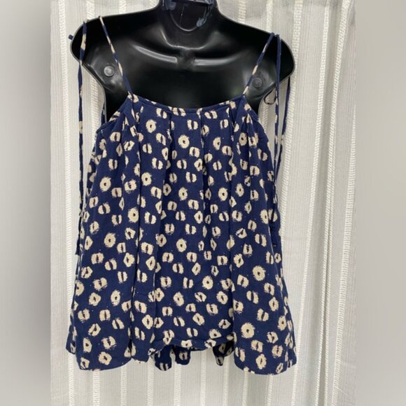 Free People Navy Blue and Cream Babydoll Top Dress With Tie Straps Size M - Picture 9 of 14